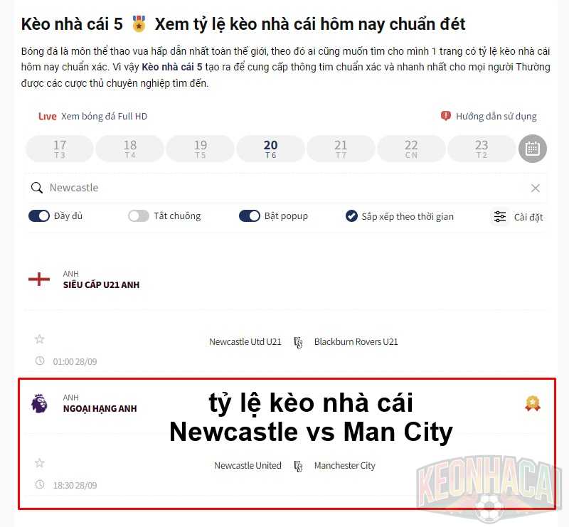 tỷ lệ kèo nhà cái Newcastle vs Man City